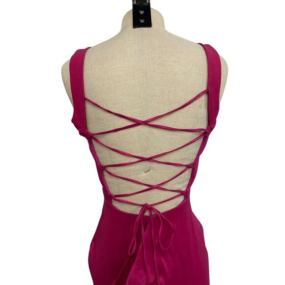 Jump Apparel By Wendye Chalin Fuchsia Satin Mermaid Dress With Back Lace-Up Deta - Picture 7 of 10